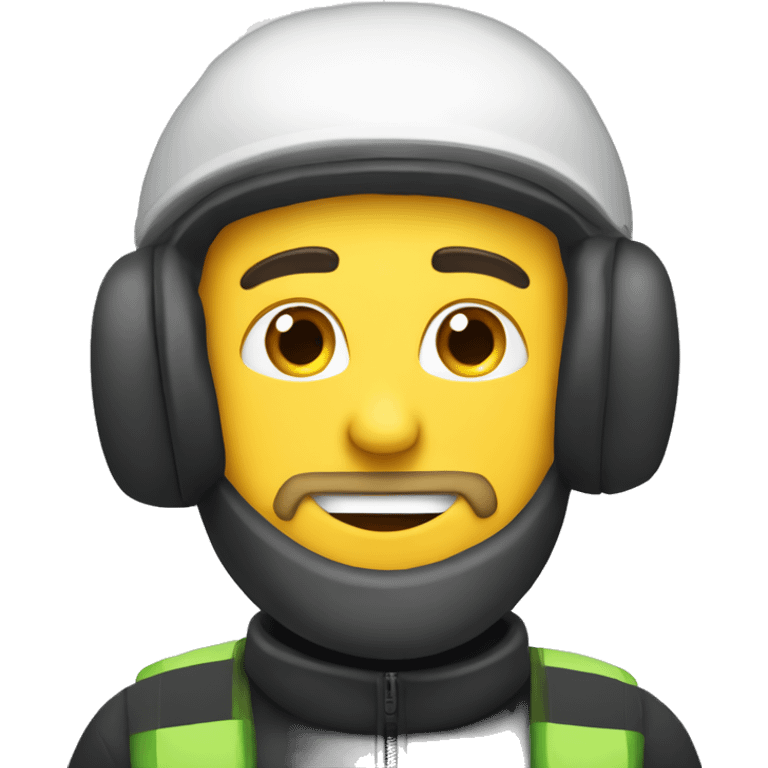 Caucasian man wearing safety ski mask, helmet safety and earplug emoji