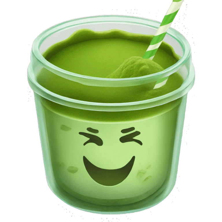 green matcha in a transparent container with a lid and straw emoji