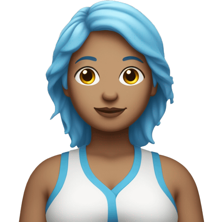 chubby caucasian yoga instructor with blue hair emoji