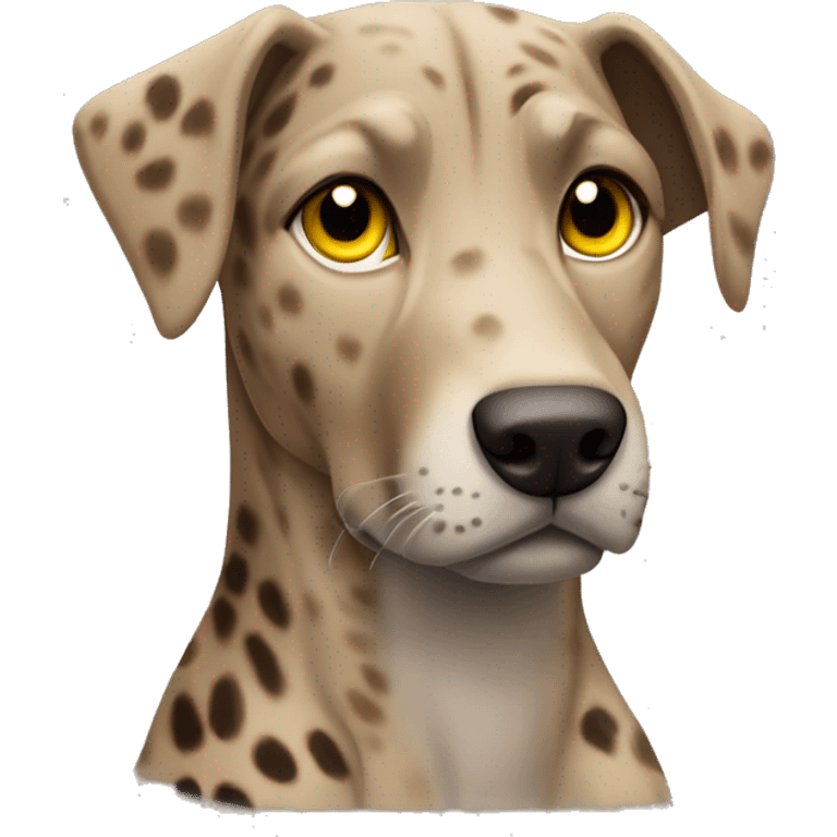 Solid light Brown Catahoula leopard dog with white chest hair and yellow eyes emoji