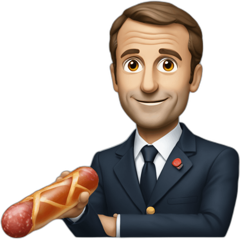 emmmanuel macron holding a saussage emoji