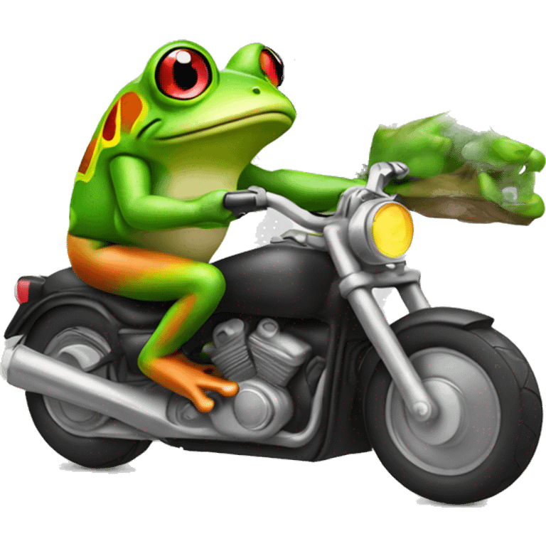 Rainbow frog riding a motorcycle emoji