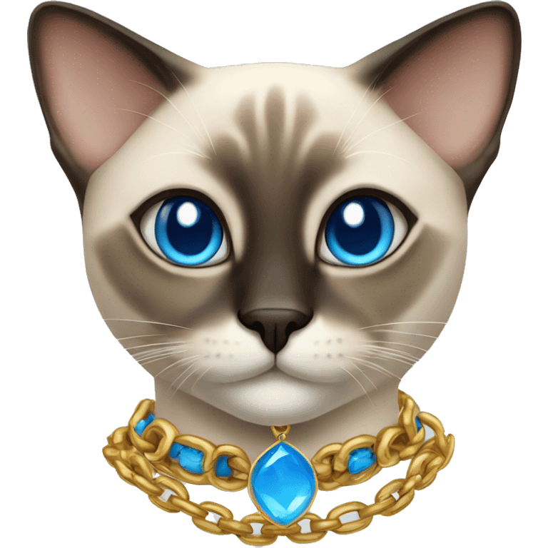 Siamese cat with blue eyes wearing a gold chain emoji