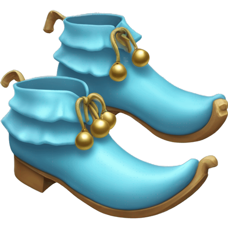 Realistic isolated light blue elf shoes with bells. emoji