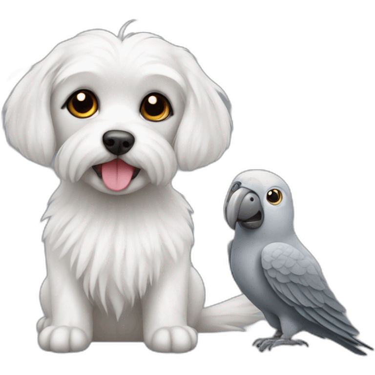 Maltese dog and gray parrot emoji