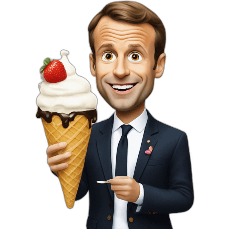 Emmanuel Macron eats an ice cream emoji