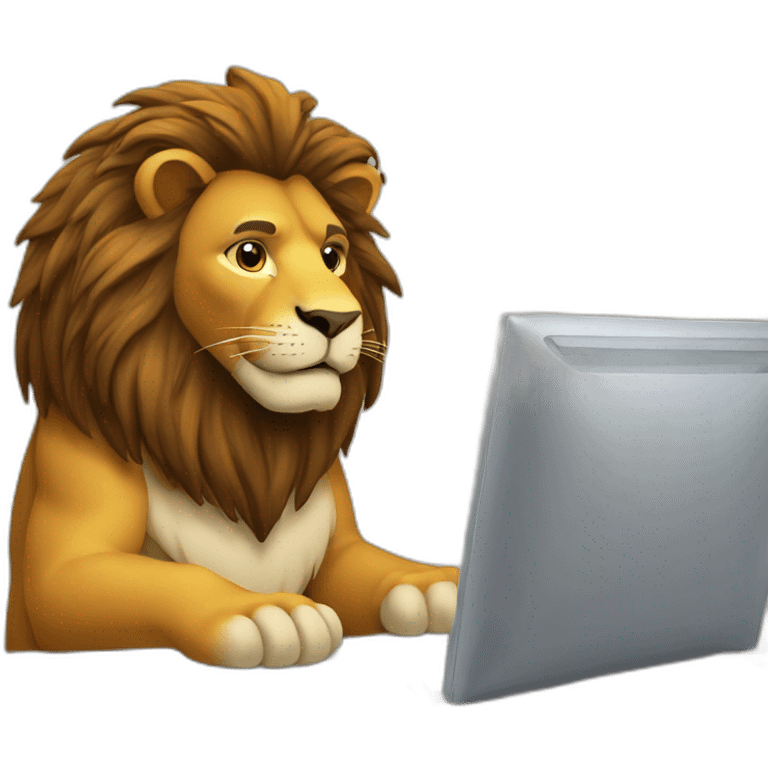 lion writing code sitting in front of a computer emoji