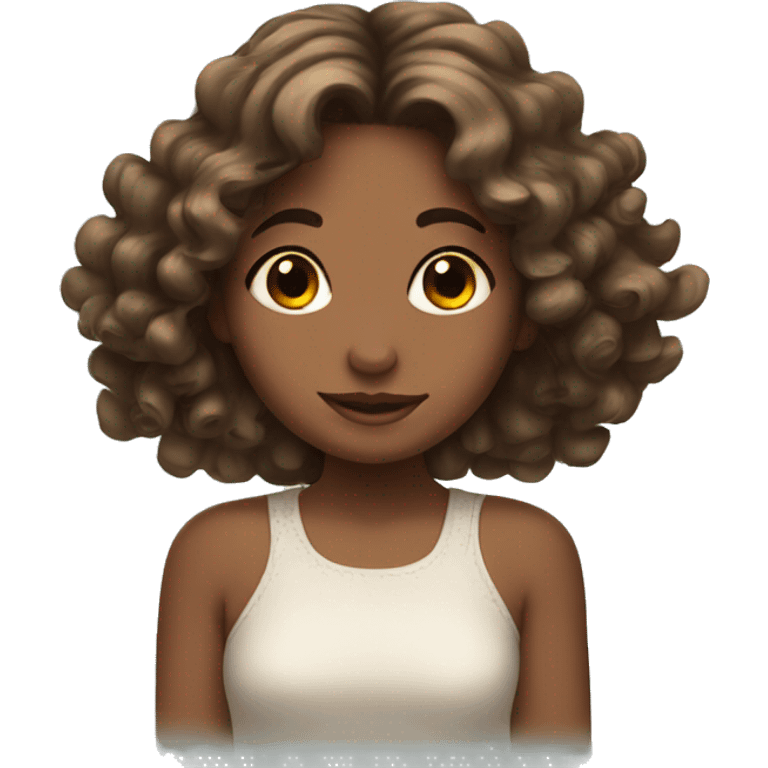 Girl with brown wavy open hair with butterflies on her head emoji