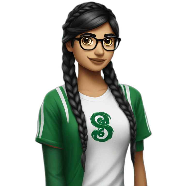 Mia Khalifa black braid white tshirt green sleeves slytherin logo emoji