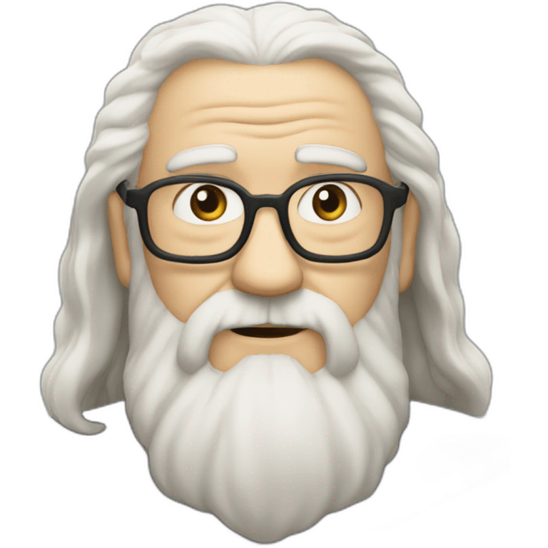 Wise old man with long white hair and barbe looks like he knows a lot wearing black shirt emoji