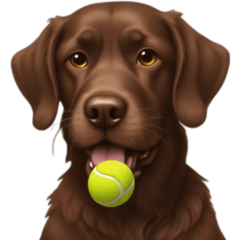 A chocolate colored doodle dog juggling three tennis balls emoji