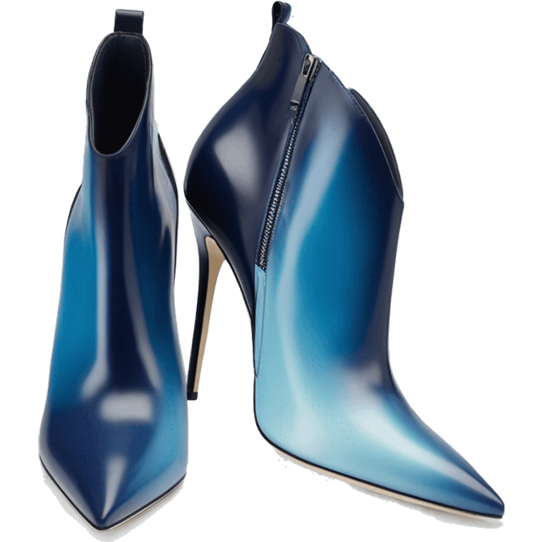 Realistic isolated top view of a pair of dark navy blue,sky blue and pastel blue ombre jimmy Choo stiletto ankle bootie boots.. emoji