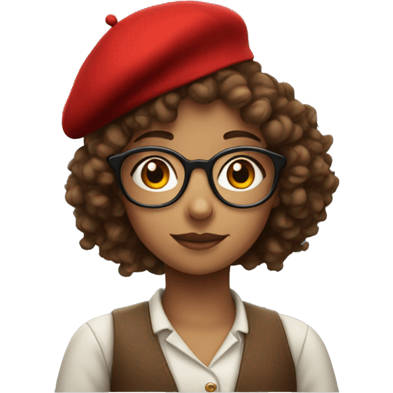 Curly haired girl with glasses and red beret emoji