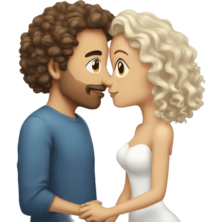 female white with wavy hair kiss husband white with curly hair emoji