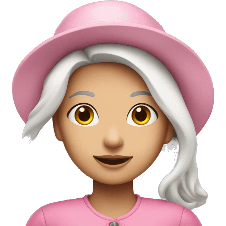 girl with white hair and in pink shirt and hat emoji