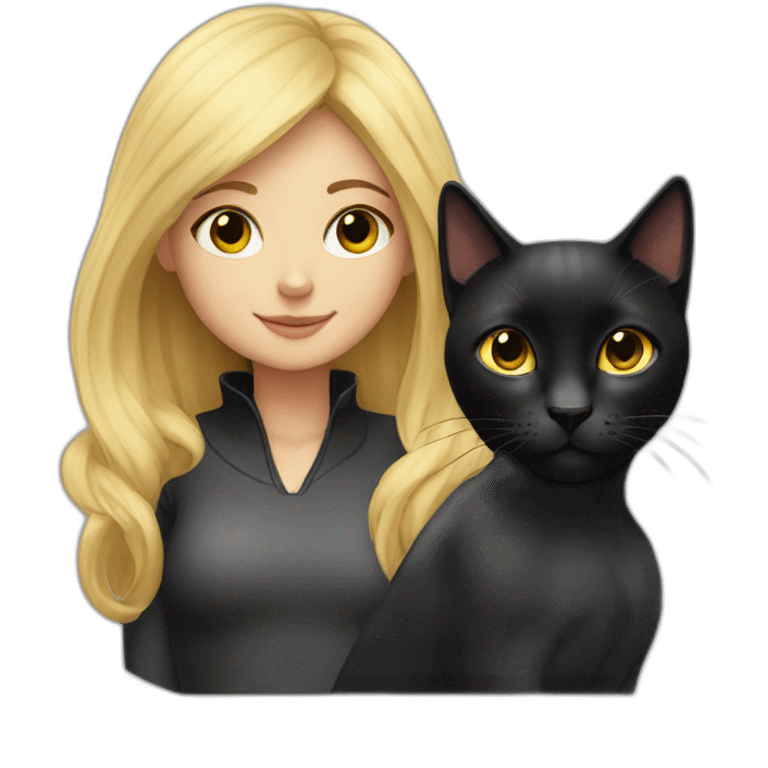 blond girl and black cat bond emoji