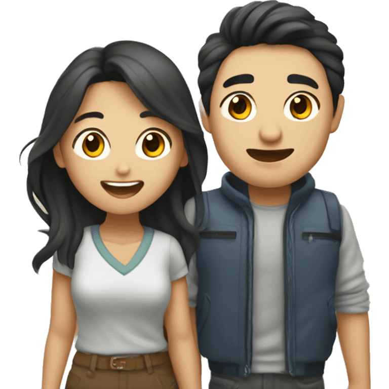 Cute Asian couple (girl with wavy long hair guy with short straight hair) excitedly traveling  emoji