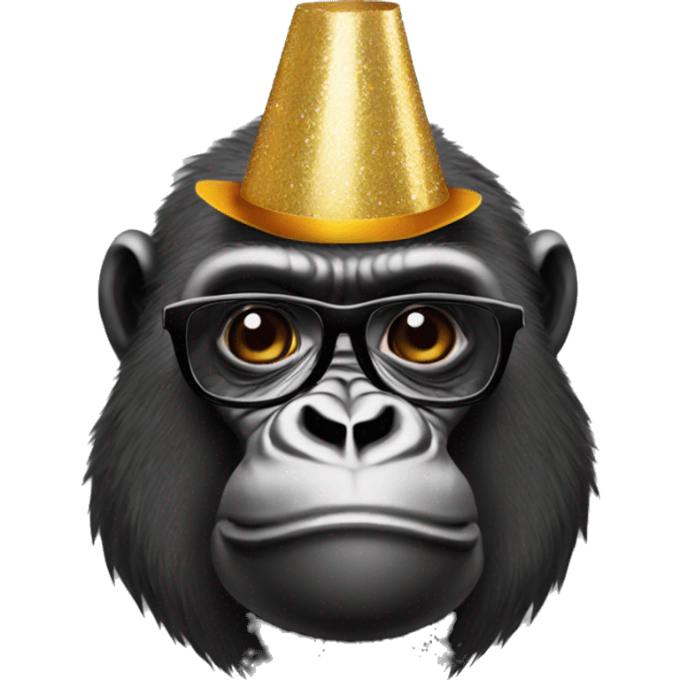 Gorilla with black glasses with happy birthday hat emoji