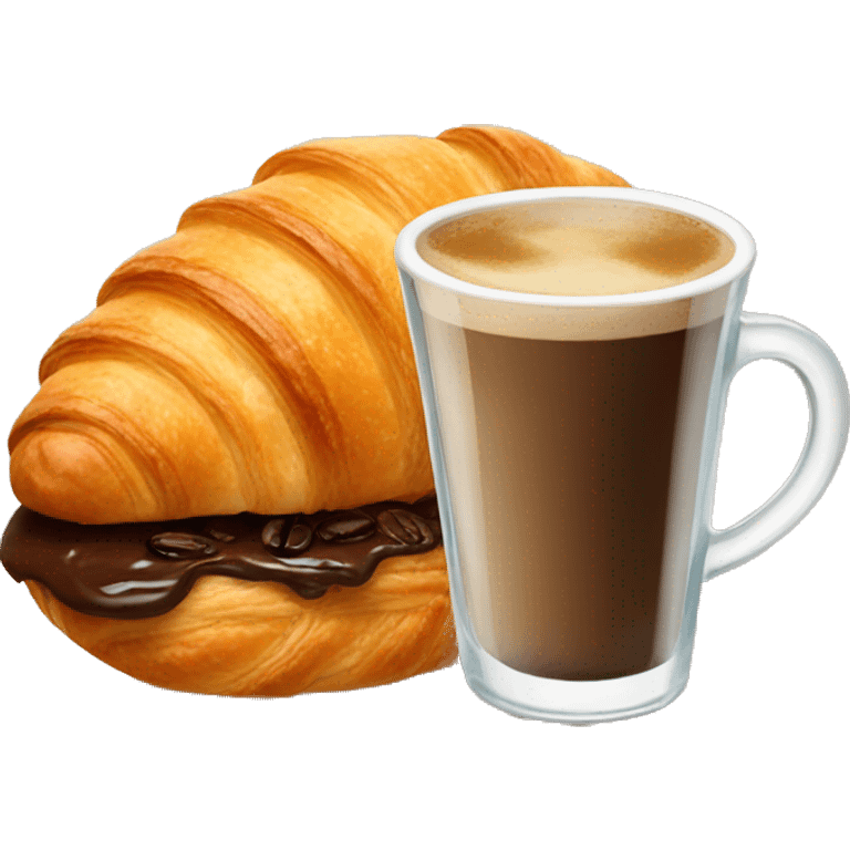 A glass of coffee with a croissant emoji