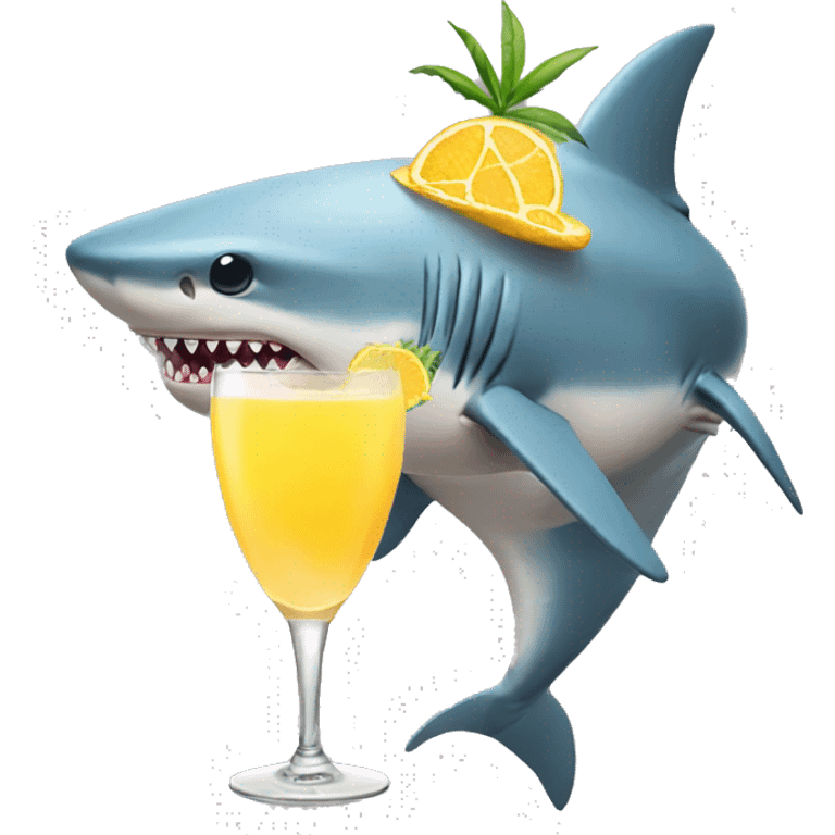 shark wearing a bikini, drinking a mimosa emoji