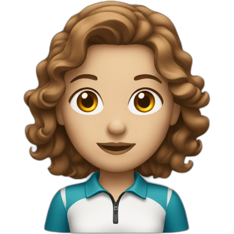 female with brown wavy hair dressed in golf gear emoji