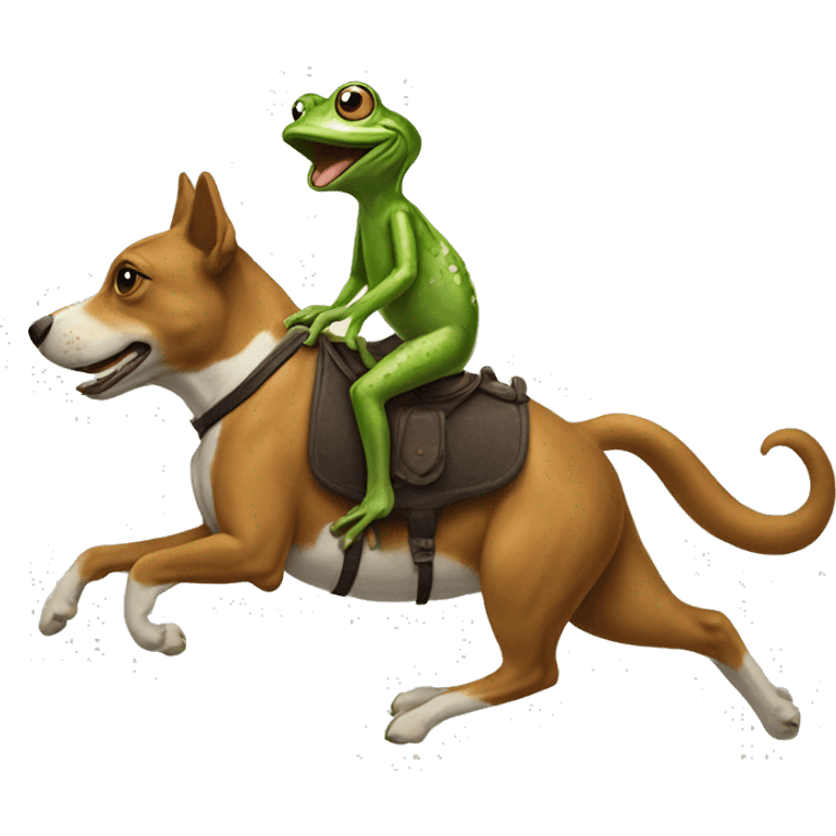 Frog riding a dog like a horse  emoji