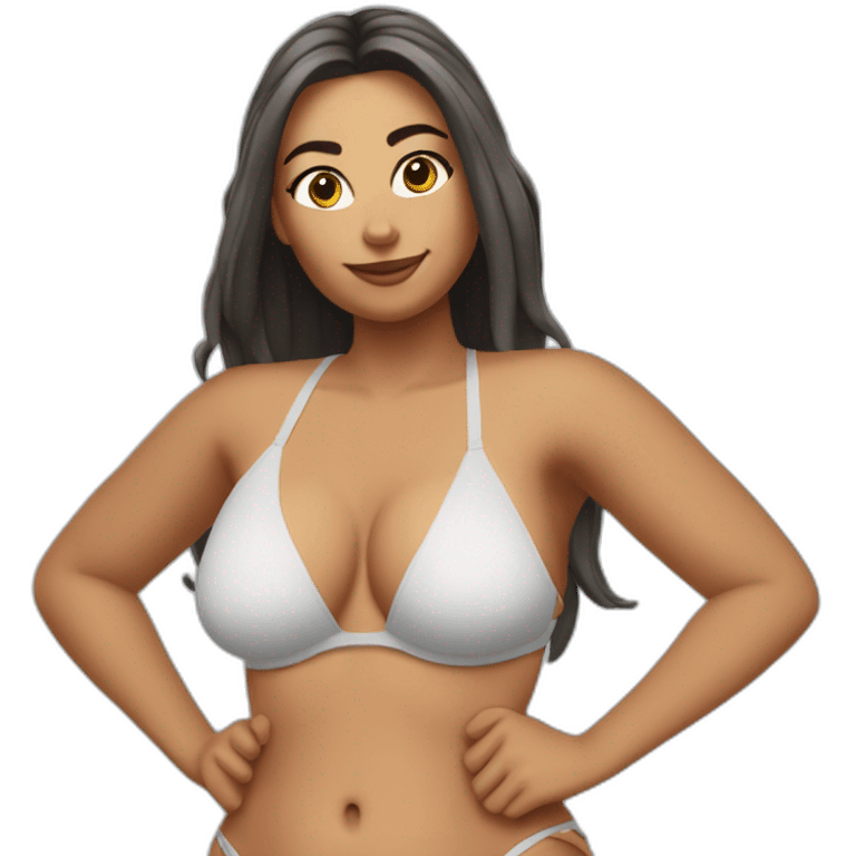 Slim-thicc Caucasian woman small bikini hands in hair pose (beach body) emoji