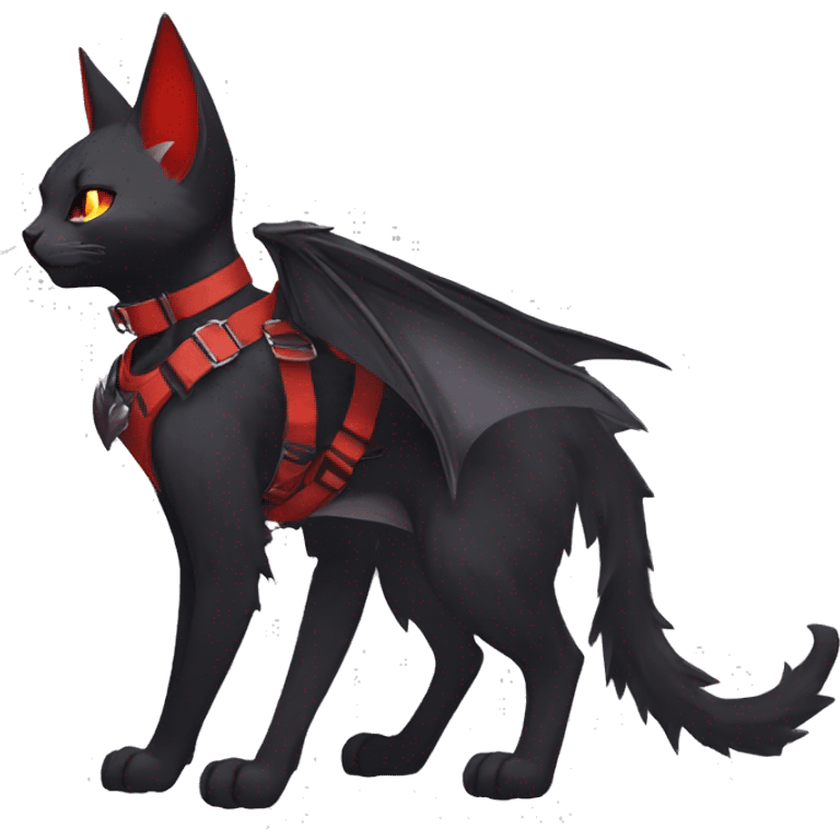 cool edgy black punk red ethereal fantasy nargacuga-bat-cat-Fakemon collar harness full body emoji