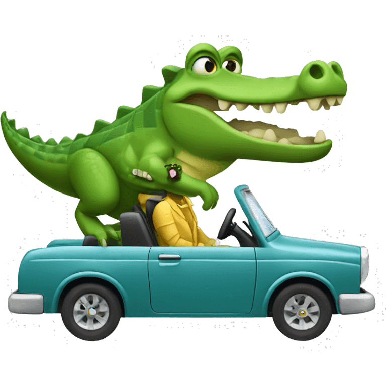 crocodile driving a car and having fun emoji