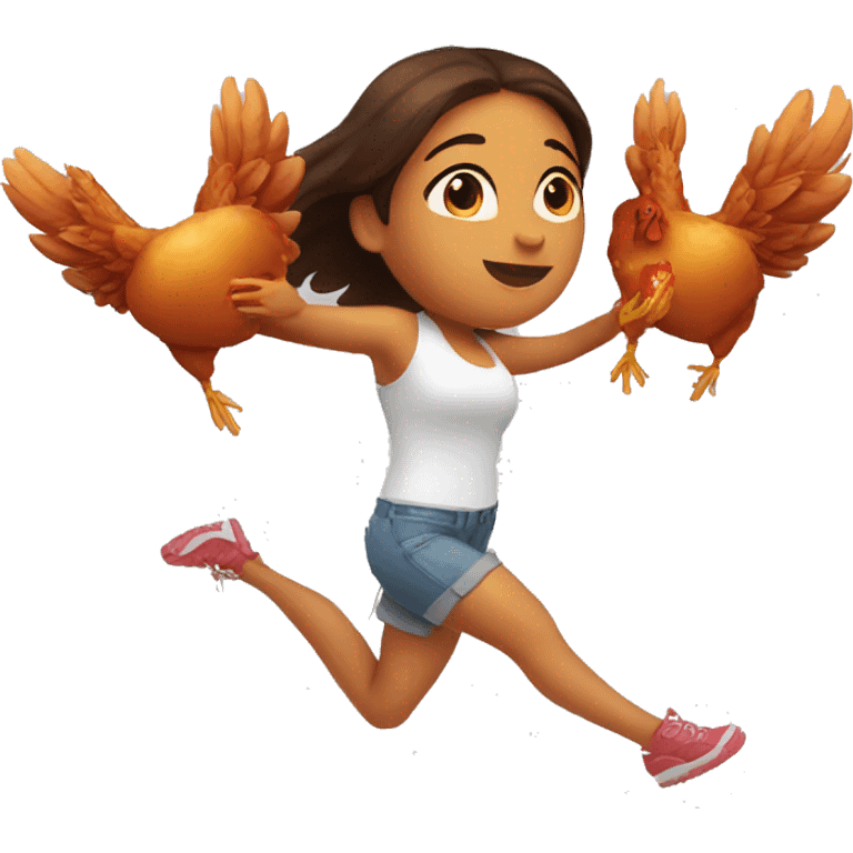 a girl flying with two bbq chicken wings on her back and holding two bbq chicken wings on her hand emoji