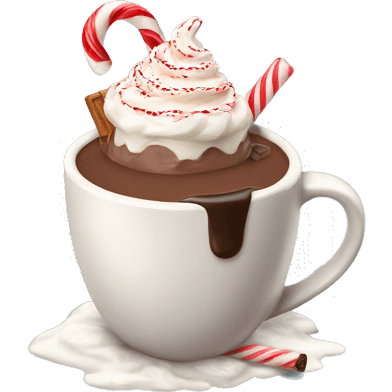 Hot chocolate with cream and candy canes  emoji