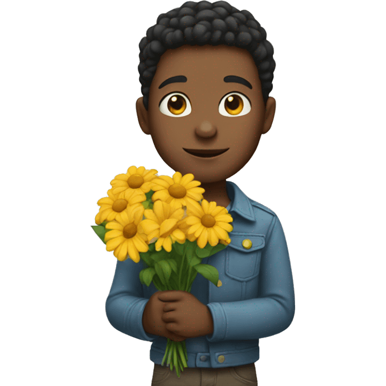 Boy holding flowers emoji