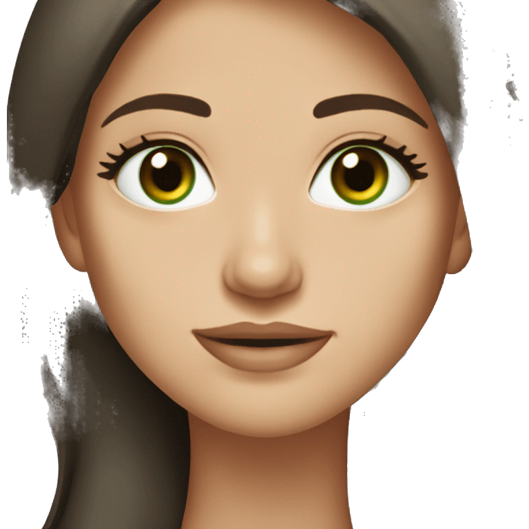 Attractive woman with incredibly long chestnut-brown hair and dark green eyes wearing a black top emoji