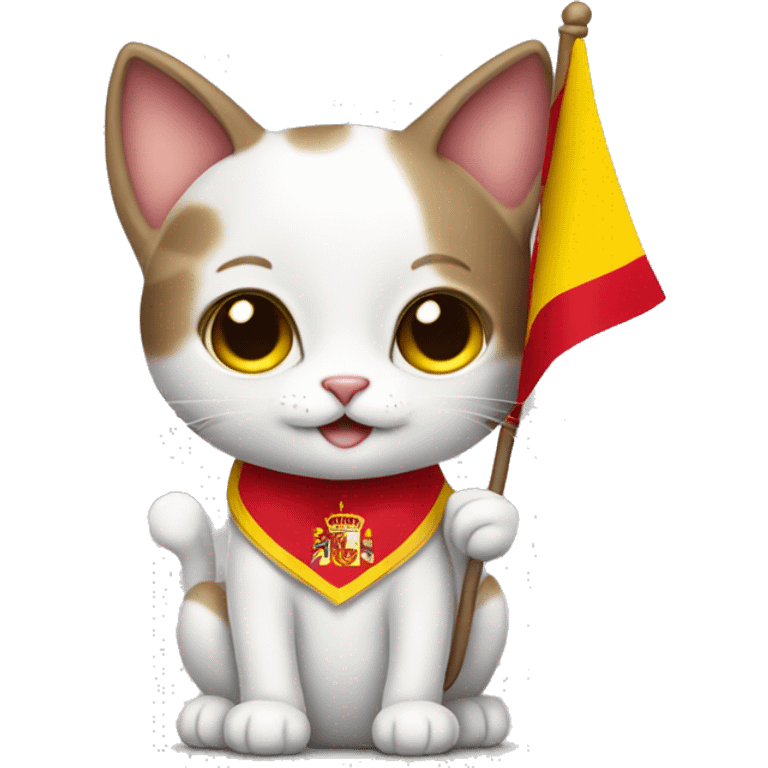 cute cat holding the flag of spain in its paws emoji