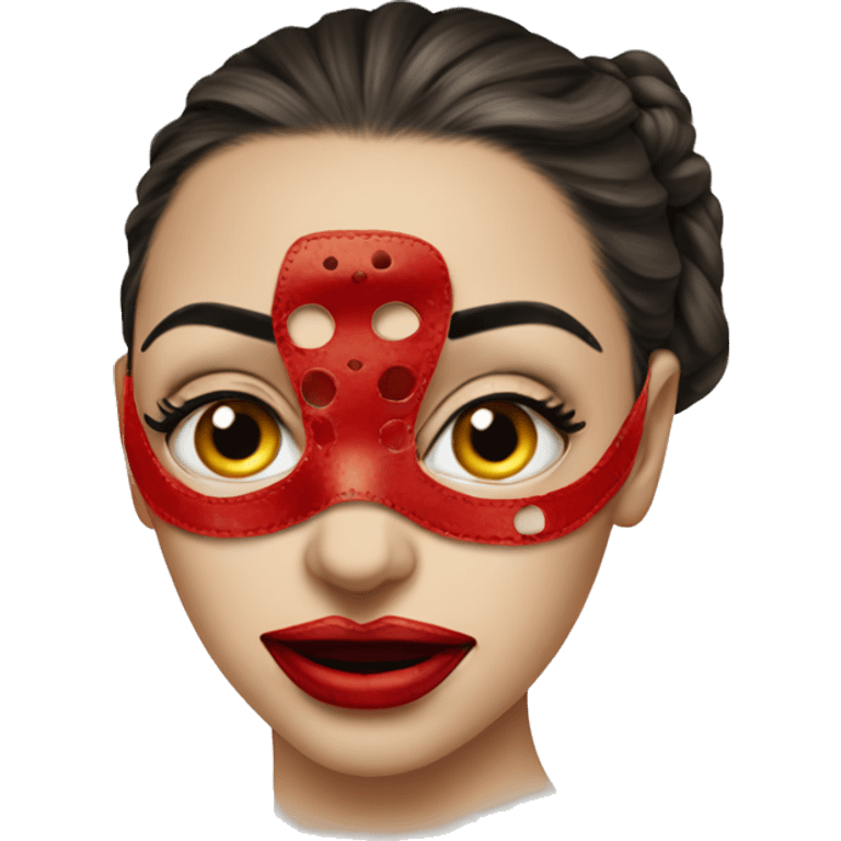 a girl in red DALI money hiest mask emoji