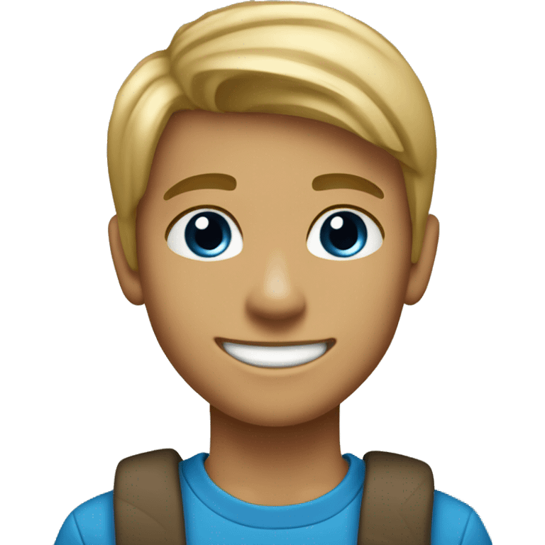 a 13 year old boy smiling with blue eyes and tan skin color straight har dirty blonde emoji