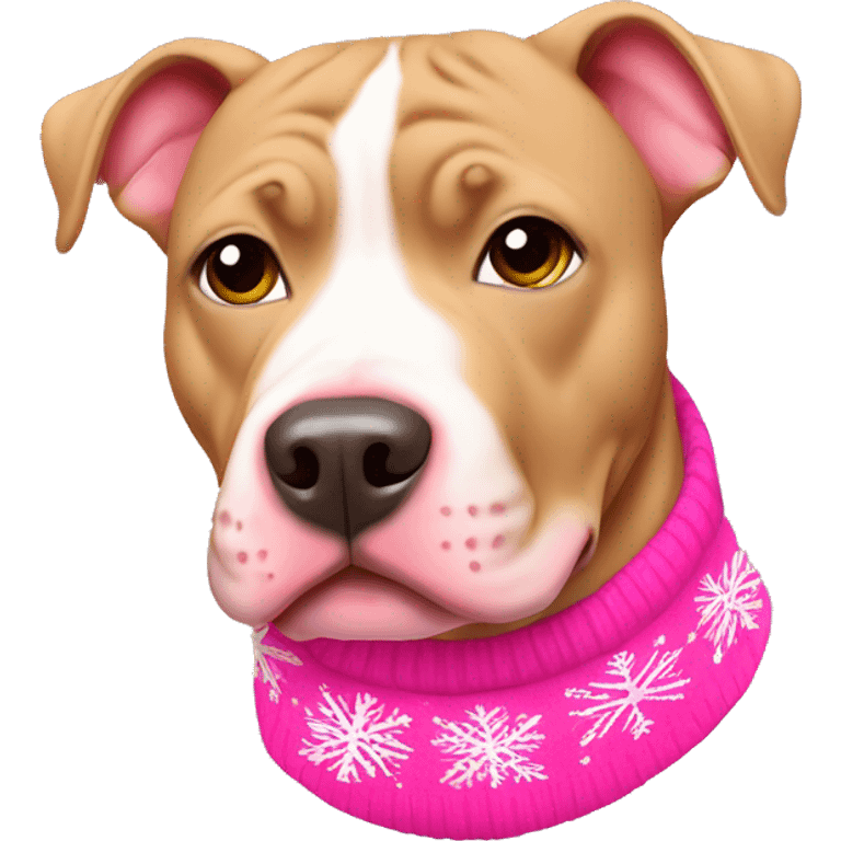 Tan pitbull wearing pink Christmas sweater emoji