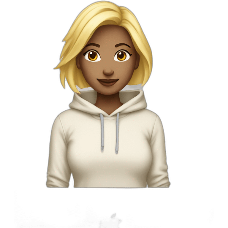 girl short hair blonde hoodie with macbook emoji