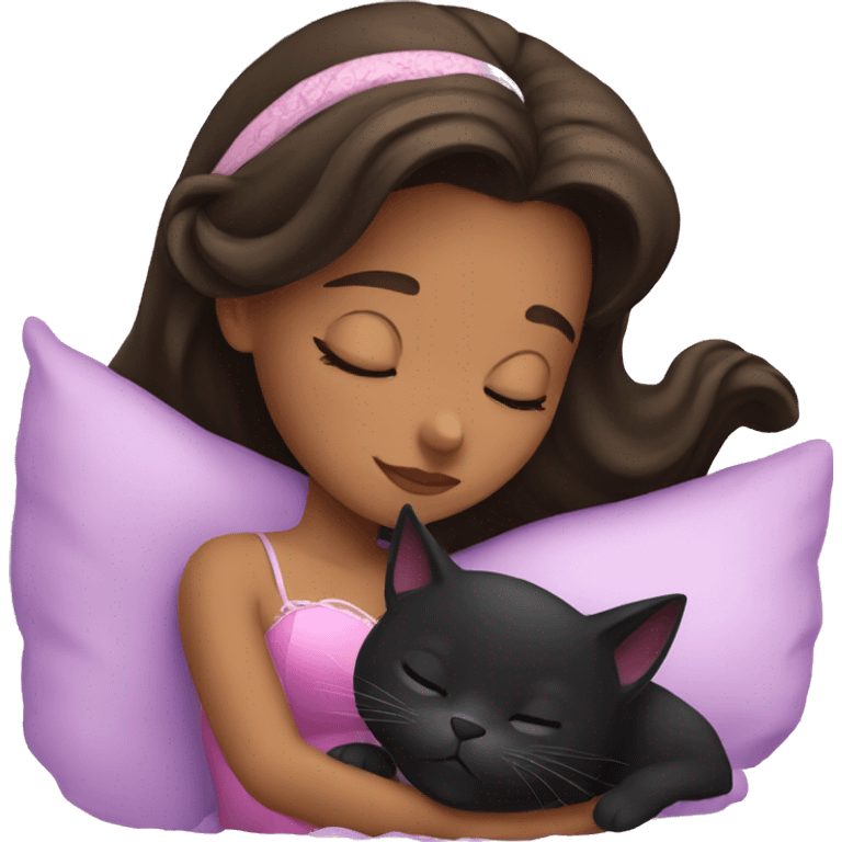 brunette Sleeping beauty girl with black kitty emoji