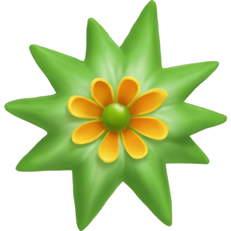 star-shaped flower with a greenish-yellow color. Inside the flower, include a small, round, reddish-orange berry. emoji