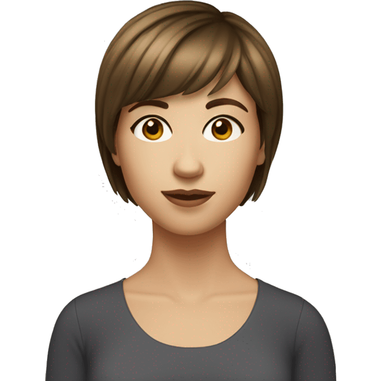 woman with short brown hair and bangs with hazel eyes light skin emoji