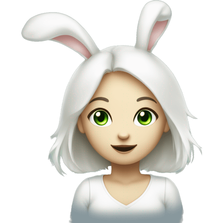 Cute White bunny girl with light-green eyes and a question mark above her bunny head emoji