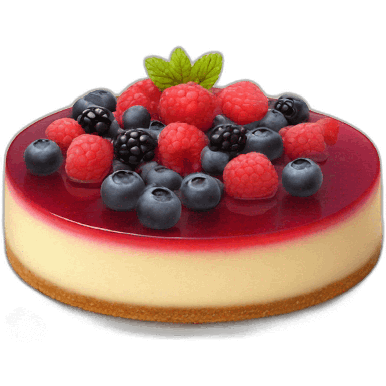 Cheesecake with berries at top with red gelatine emoji