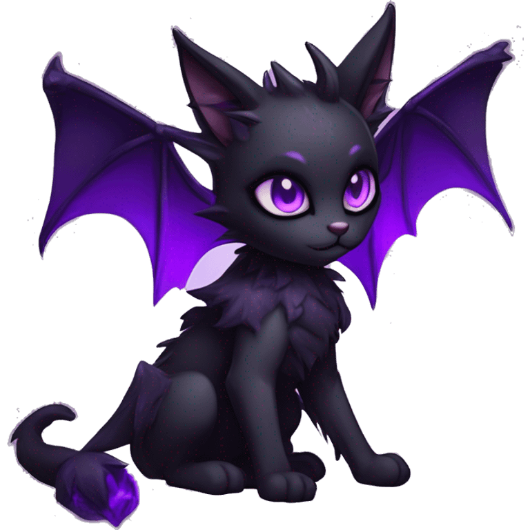 Anthro-Cute-Edgy-Demonic-Bat-Cat-Black-Purple-Contrast-Colors-Fantasy-Fur-Sona-Chibi-Shiny-Fakémon-Hybrid with horns full body emoji