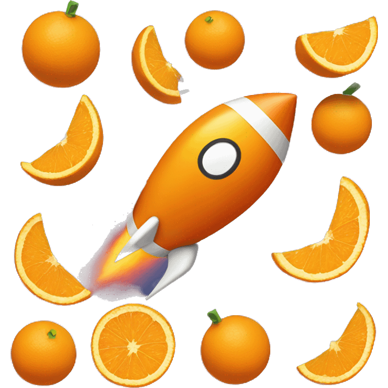 rocket of oranges, flying to top-right. with a chart and arrows around it emoji