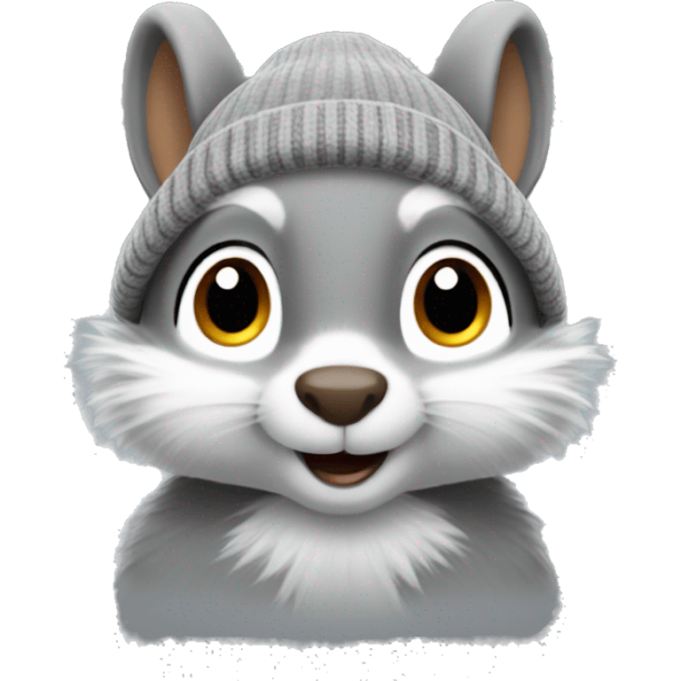 squirrel with fluffy ears and grey beanie emoji