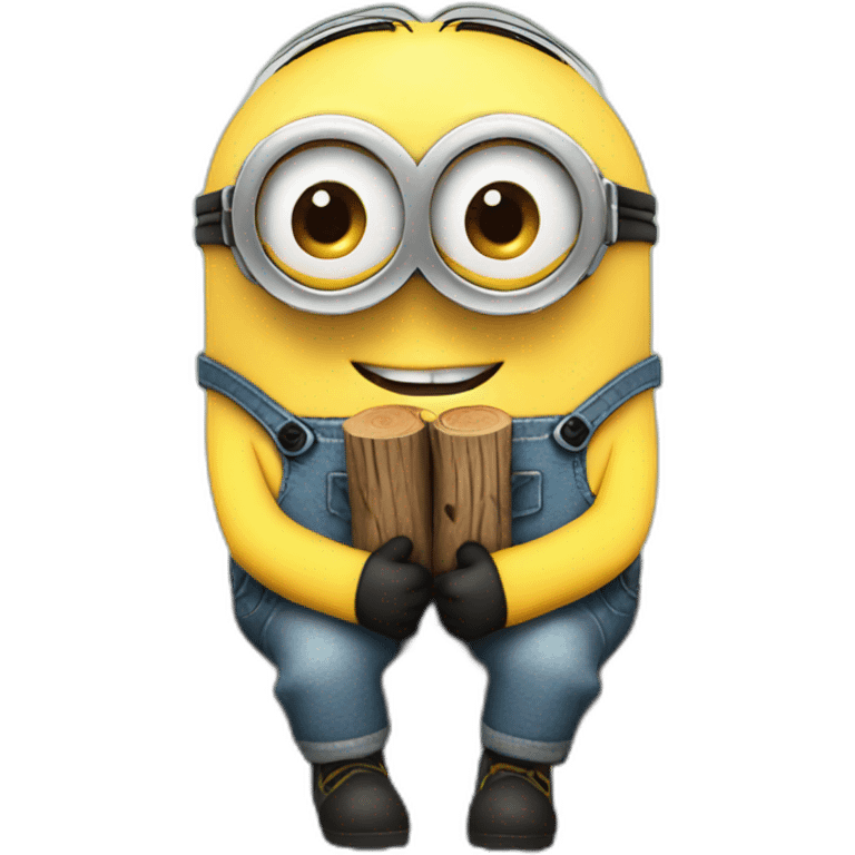 minion cute sitting on a bench and hugging a log emoji