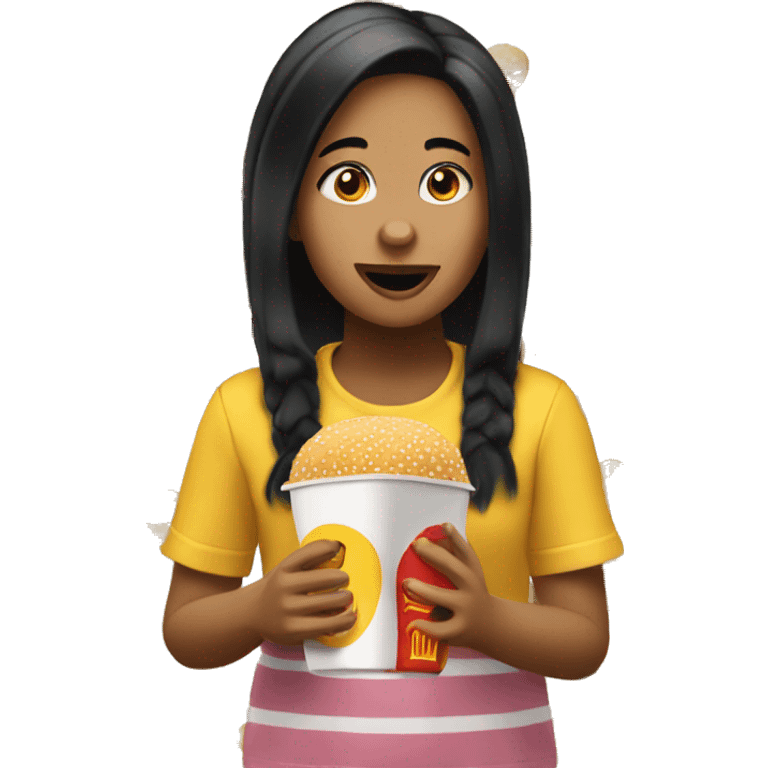 Girl with black hair eating McDonald’s  emoji