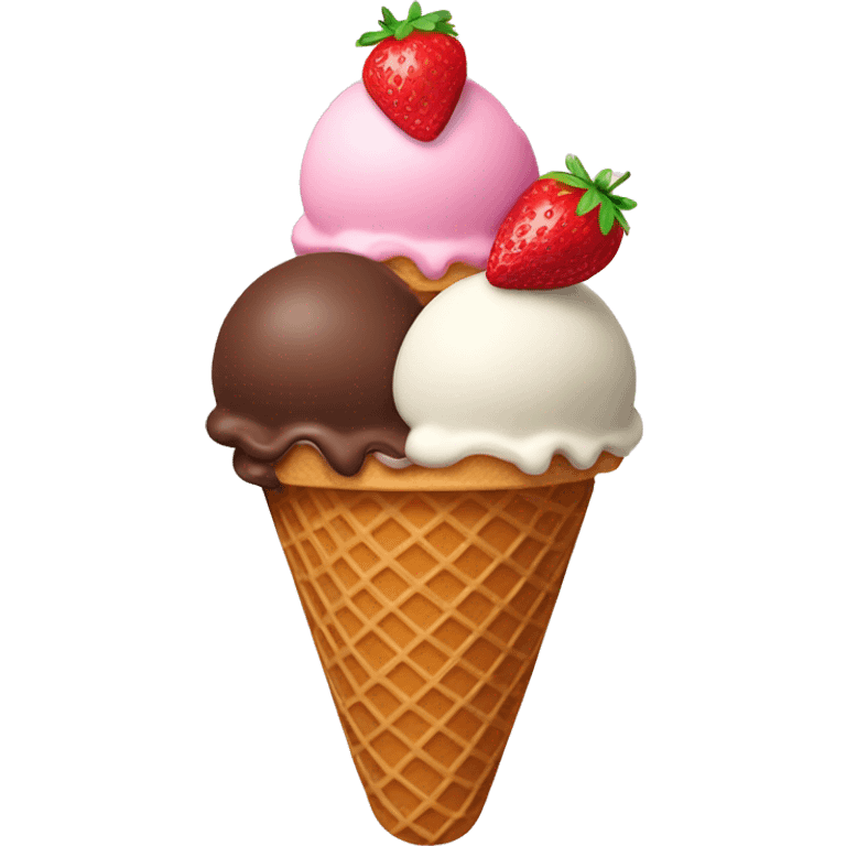 ice cream with 5 scoops on cone strawberry chocolate and vanilla emoji