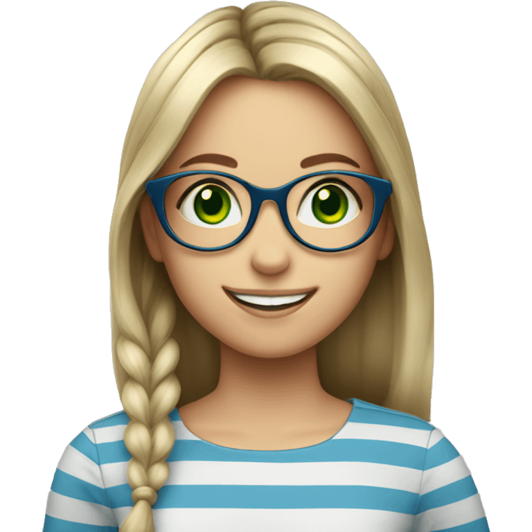 smiling girl in striped shirt green eyes blue glasses  emoji